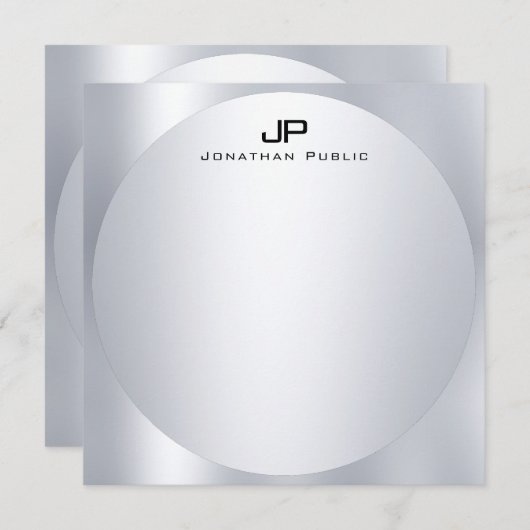 Aangepaste Faux Silver Monogram Simple Elegant Tre Notitiekaartje (Voorkant / Achterkant)