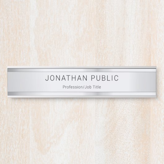 Aangepaste Faux Silver Sjabloon Trendy Modern Eleg Deurbordje (Voorkant)