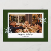 Aangepaste Faux Silver Snowflakes op donkerbos Gro Feestdagenkaart (Voorkant)