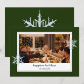 Aangepaste Faux Silver Snowflakes op donkerbos Gro Feestdagenkaart (Voorkant / Achterkant)