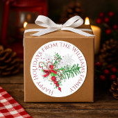 Aangepaste feestdag rode witte snoepriet groene ol ronde sticker