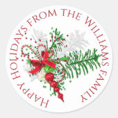 Aangepaste feestdag rode witte snoepriet groene ol ronde sticker (Voorkant)