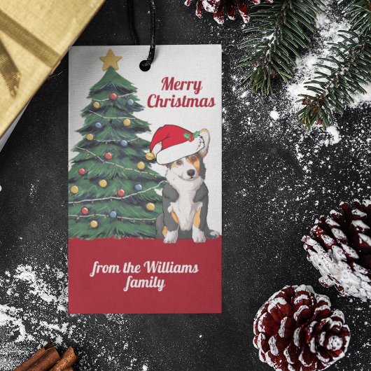 Aangepaste feestdag voor corgi-kerstbomen in Trico Cadeaulabel