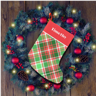 Aangepaste feestelijke klassieke rode groene plaid kleine kerstsok