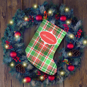 Aangepaste feestelijke klassieke rode groene plaid kleine kerstsok