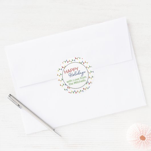 Aangepaste feestelijke partij String Lights Patroo Ronde Sticker (Envelop)