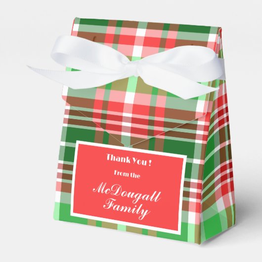Aangepaste feestelijke rood groen witte kerstvakan bedankdoosjes (Voorkant Zijde)