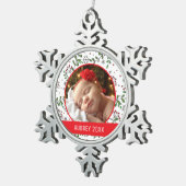 Aangepaste feestfoto | Mistletoe Pattern Tin Sneeuwvlok Ornament (Rechts)