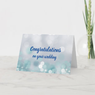 Aangepaste felicitaties trouwdag blauwe bokeh kaart