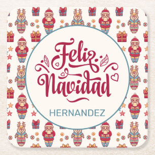 Aangepaste Feliz Navidad Vierkante Kartonnen Onderzetter