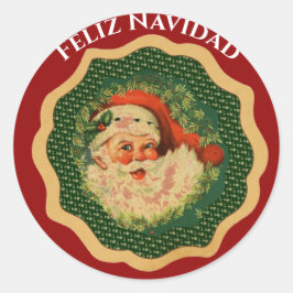 Aangepaste Feliz Navidad Vintage-kerstkerstkerstke Ronde Sticker