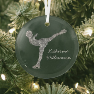 Aangepaste figuur schaatsen schaatsen zilveren shi glas ornament