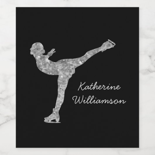 Aangepaste figuur schaatsen schaatsen zilveren shi wijn etiket (Enkel label)