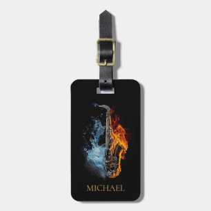 Aangepaste Fire & Water Luxe Muzikant Saxofoon Bagagelabel