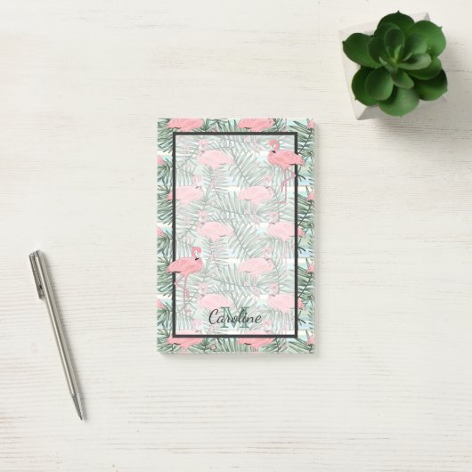 Aangepaste flacon roze flamingoes palmflauwte post-it® notes (Kantoor)