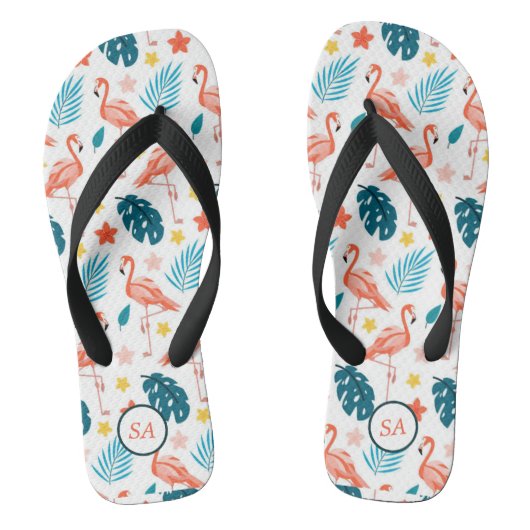 Aangepaste Flamingo Palm Tree Blue Red Beach Teenslippers (Voetbed)