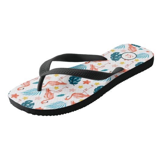 Aangepaste Flamingo Palm Tree Blue Red Beach Teenslippers (Schuin)