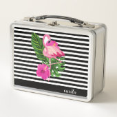 Aangepaste Flamingo Striped Metal Lunchbox (Voorkant)