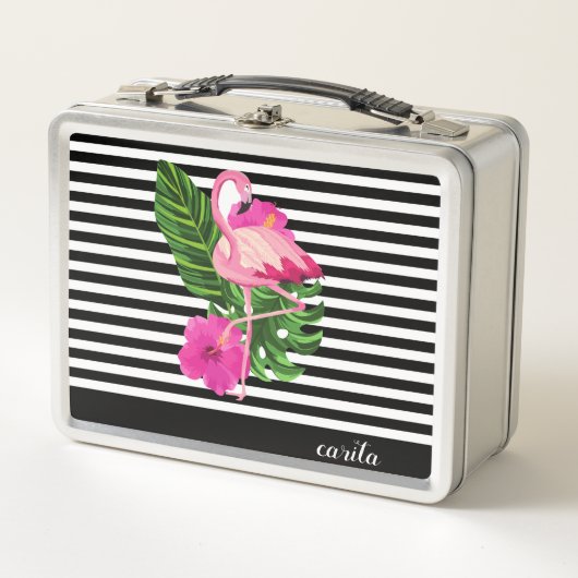 Aangepaste Flamingo Striped Metal Lunchbox (Voorkant)