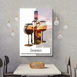Aangepaste flesje met foto's en tekst en twee glaz poster