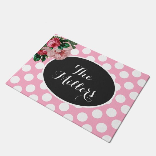 Aangepaste flora en roze pols dot doormat deurmat (Schuin)