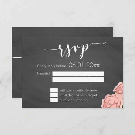 Aangepaste Floral Chalkboard Weddenschap RSVP-Kaar RSVP Kaartje (Voorkant / Achterkant)