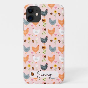 Aangepaste Floral Chickens iPhone 11 Hoesje