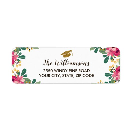 Aangepaste Floral Gold Gradup Cap Etiket (Voorkant)