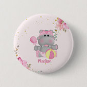 Aangepaste Floral Hippo Baby shower Button (Voorkant)