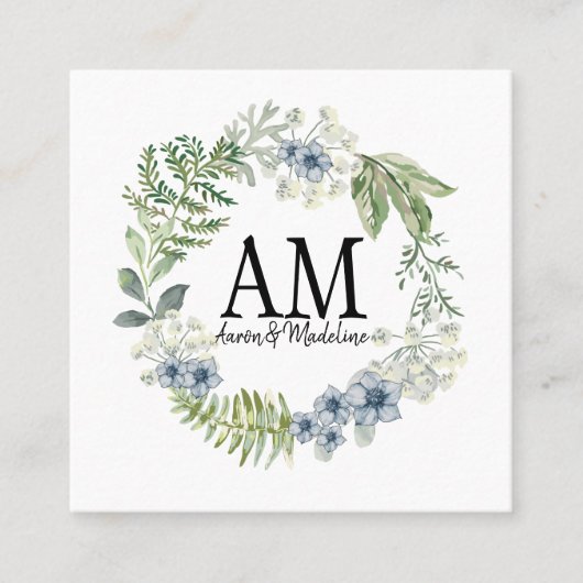 Aangepaste Floral Monogram Forest Flowers Vierkante Visitekaartje (Voorkant)