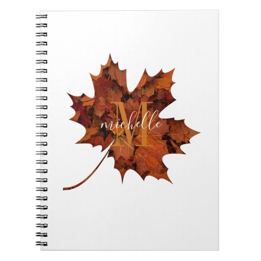 Aangepaste Floral Monogram herfst Maple Leaf Notitieboek (Voorkant)