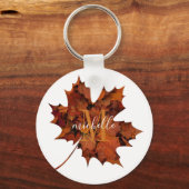 Aangepaste Floral Monogram herfst Maple Leaf Sleutelhanger (Voorkant)