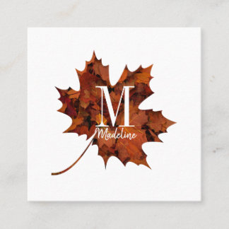 Aangepaste Floral Monogram herfst Maple Leaf Vierkante Visitekaartje