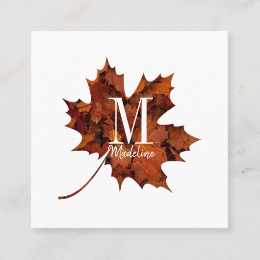 Aangepaste Floral Monogram herfst Maple Leaf Vierkante Visitekaartje (Voorkant)