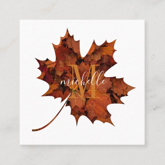 Aangepaste Floral Monogram herfst Maple Leaf Vierkante Visitekaartje (Voorkant)
