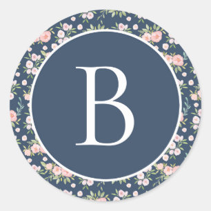 Aangepaste Floral Monogram Initiaal Ronde Sticker