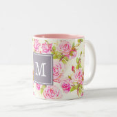 Aangepaste Floral Pattern Old Roos Monogram Mok (Voorkant rechts)