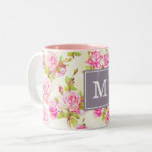 Aangepaste Floral Pattern Old Roos Monogram Mok (Voorkant links)