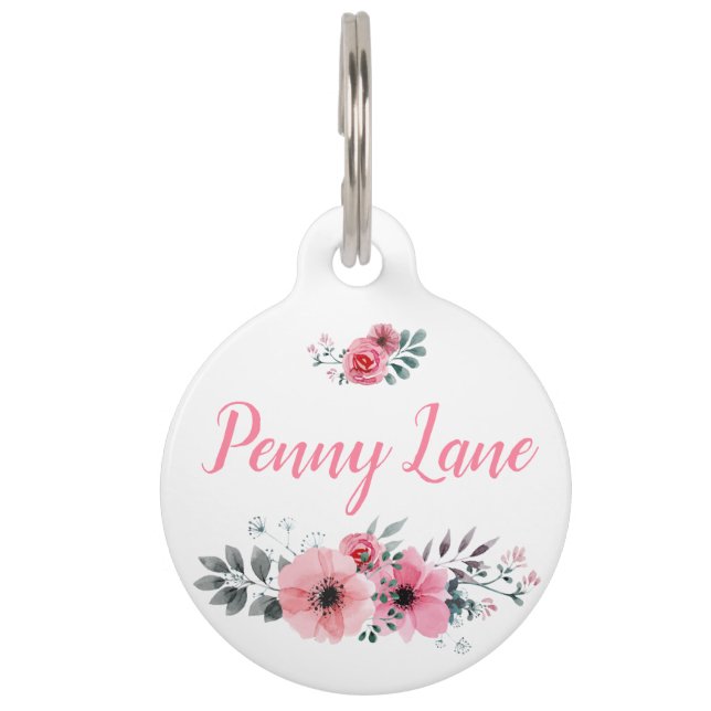 Aangepaste Floral Pet Tag Huisdierpenning (Voorkant)