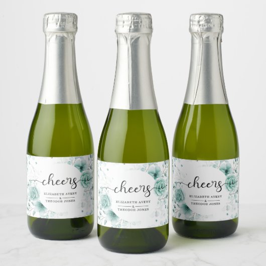 Aangepaste Floral sage greens Wedding Sparkling Wijnetiket (Flessen)