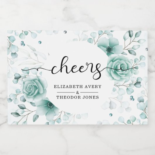 Aangepaste Floral sage greens Wedding Sparkling Wijnetiket (Enkel label)