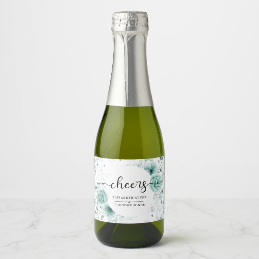 Aangepaste Floral sage greens Wedding Sparkling Wijnetiket (Voorkant)