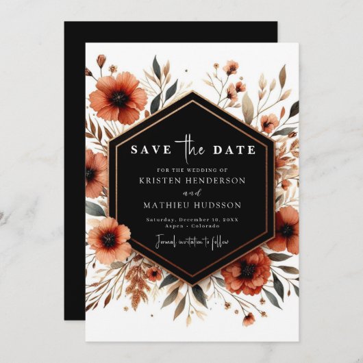Aangepaste Floral Terracotta bruiloft Save The Date (Voorkant / Achterkant)