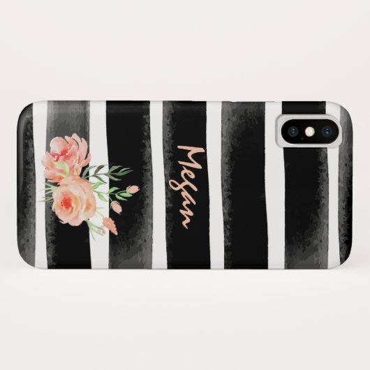 Aangepaste Floral Waterverf Stripes Case-Mate iPhone Case (Achterkant (horizontaal))