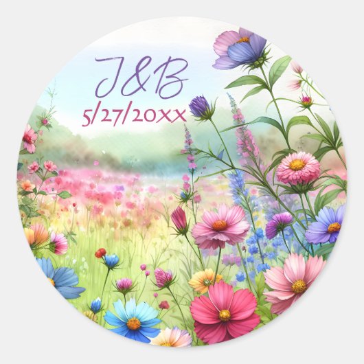 Aangepaste Floral Wedding Ronde Sticker (Voorkant)