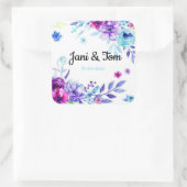 Aangepaste Floral Wedding Vierkante Sticker (Tas)