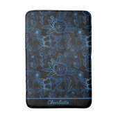 Aangepaste florale naadloze patroon blauw zwart badmat (Voorkant Verticaal)
