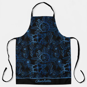 Aangepaste florale naadloze patroon blauw zwart schort