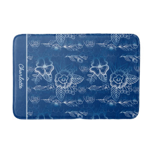 Aangepaste florale naadloze patroon wit - blauw badmat