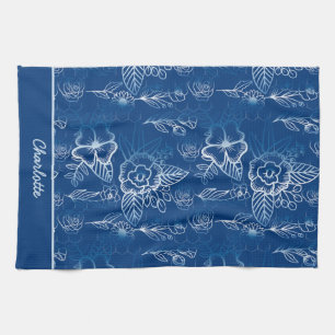 Aangepaste florale naadloze patroon wit - blauw theedoek